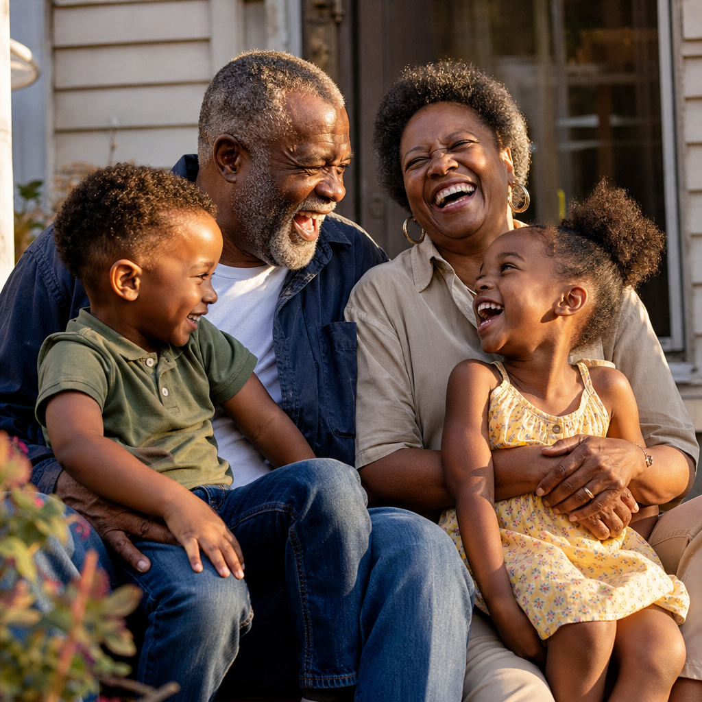 Grandparents with grandchildren on the porch